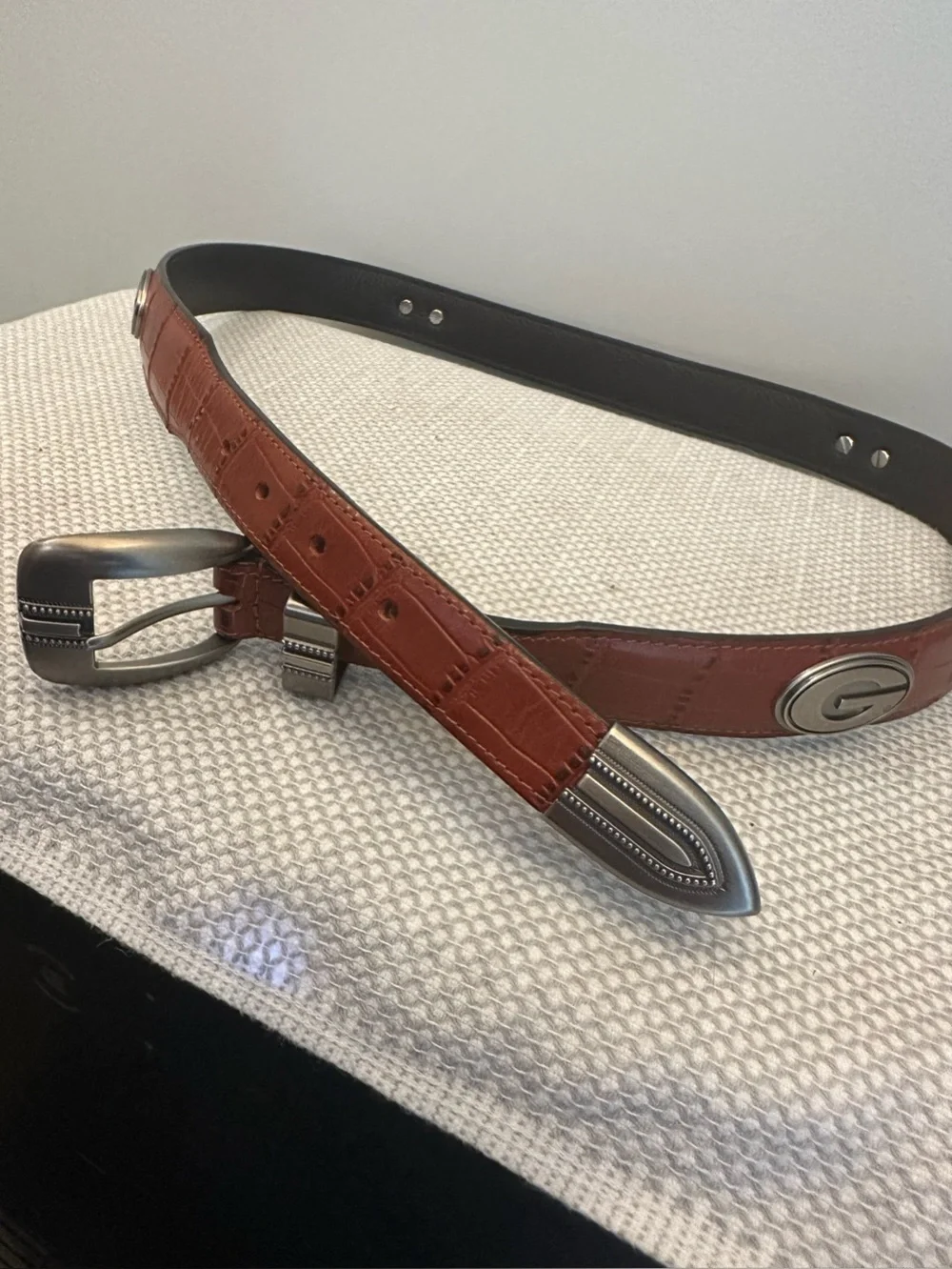 Zep Pro Georgia Bulldogs Men's 40 Collegiate Leather Belt Brown Croc Embossed